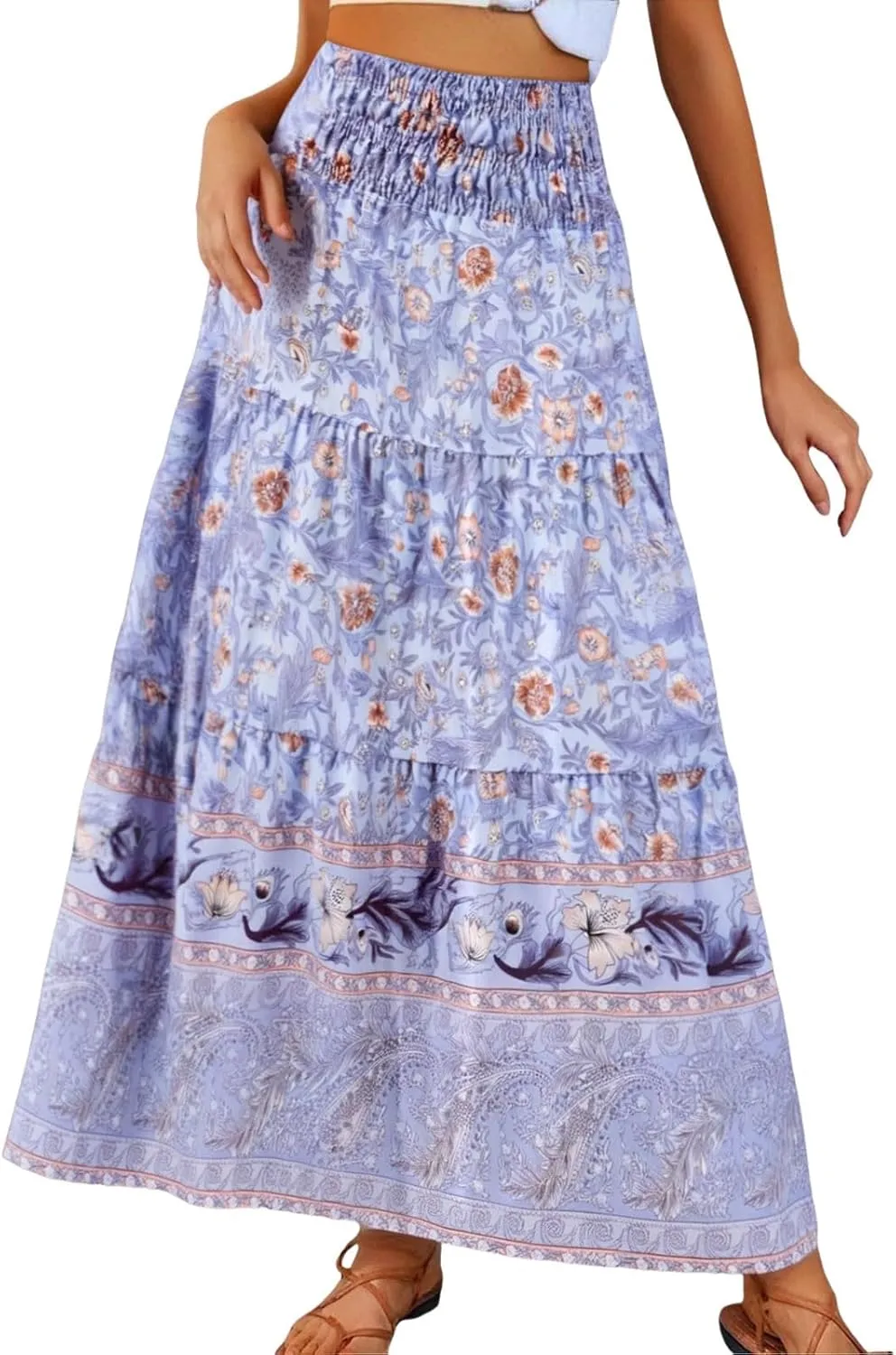 Plus Size Maxi Skirts for Women 2025 Summer Elastic High Waisted Swing A-Line Floral Printed Boho Long Skirt