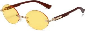 Popular Fashion Oval Sunglasses for Women Retro Rimless Clear Ocean Gradient Lens Shades Uv400 Men Punk