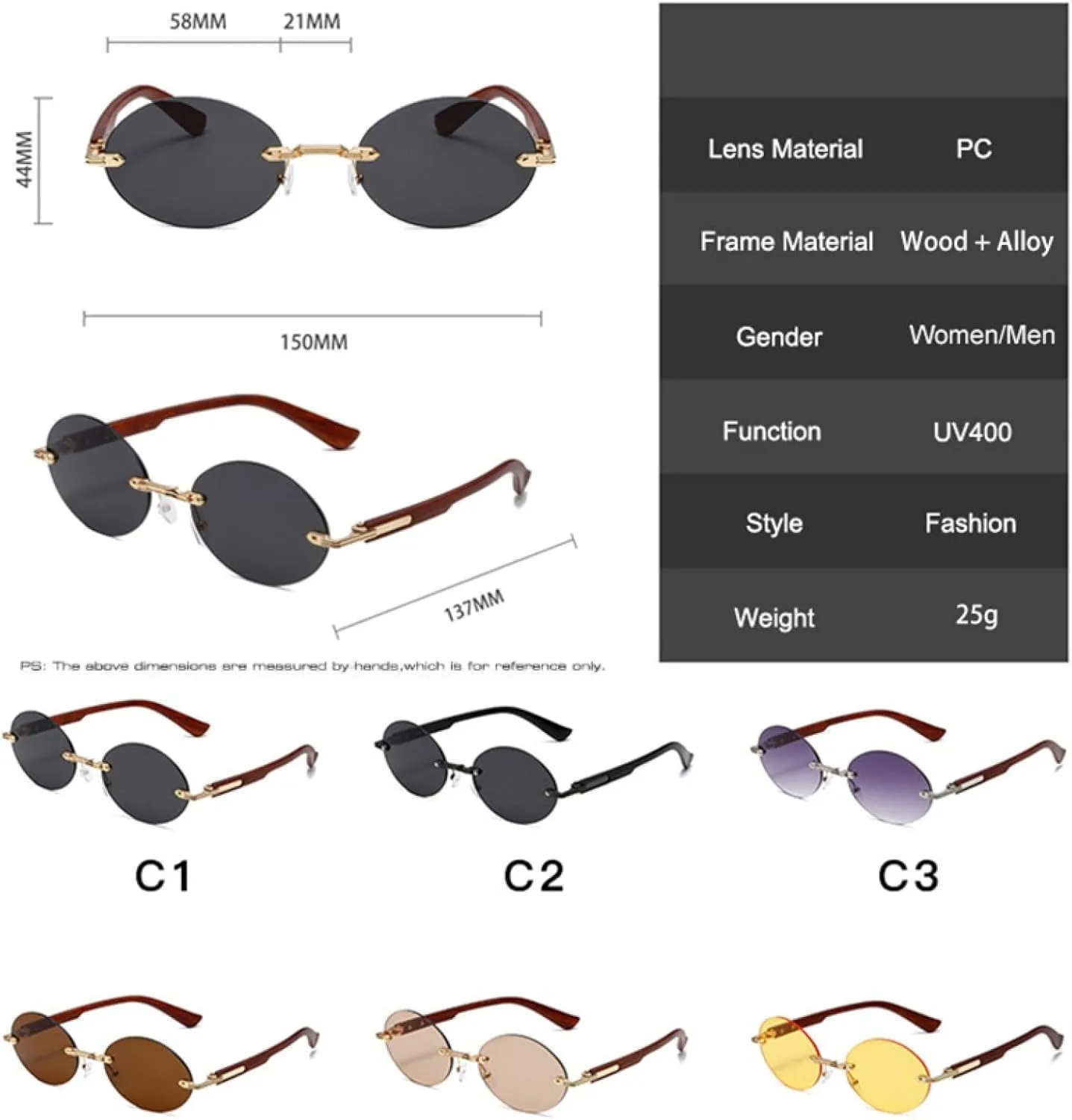 Popular Fashion Oval Sunglasses for Women Retro Rimless Clear Ocean Gradient Lens Shades Uv400 Men Punk