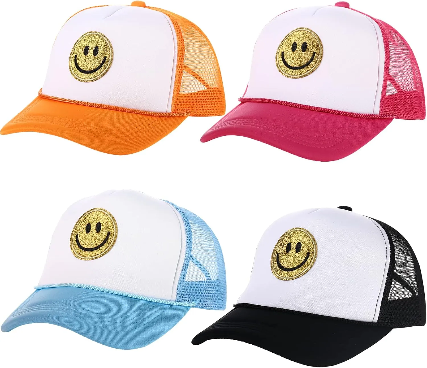 Preppy Sequins Printing Stylish Face Neon High Crown Foam Mesh Back Adjustable Trucker Hat
