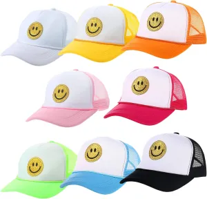 Preppy Sequins Printing Stylish Face Neon High Crown Foam Mesh Back Adjustable Trucker Hat
