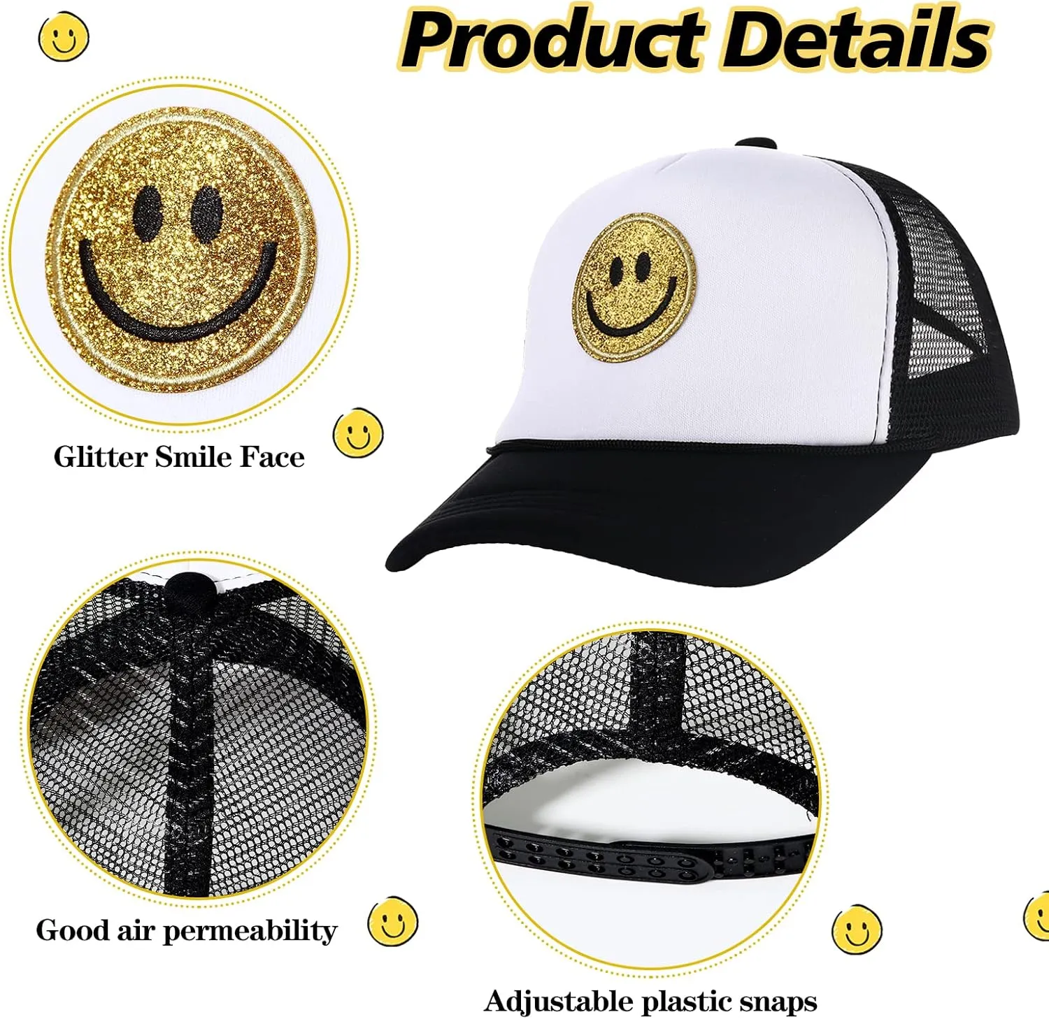 Preppy Sequins Printing Stylish Face Neon High Crown Foam Mesh Back Adjustable Trucker Hat