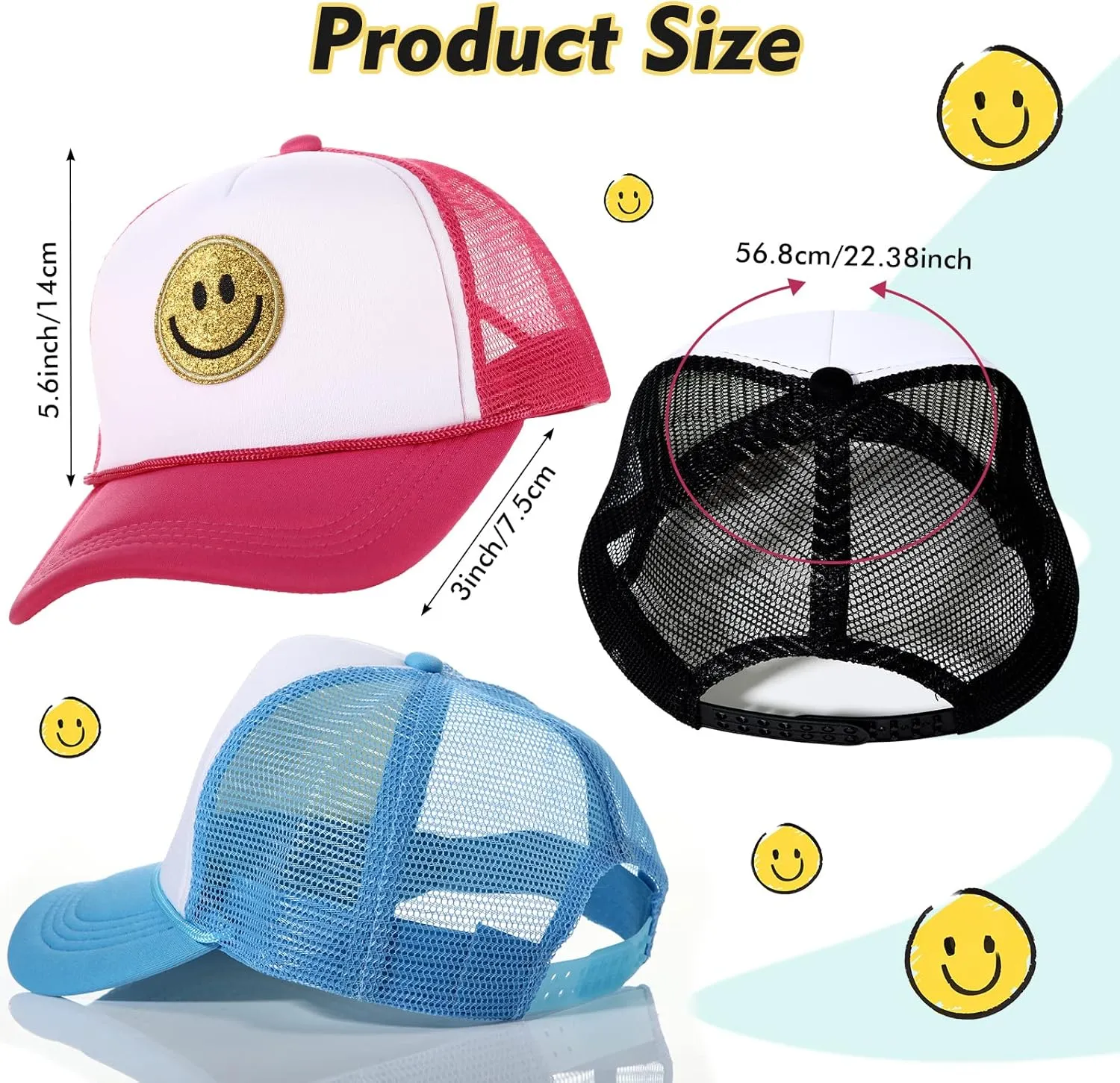 Preppy Sequins Printing Stylish Face Neon High Crown Foam Mesh Back Adjustable Trucker Hat