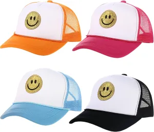 Preppy Sequins Printing Stylish Face Neon High Crown Foam Mesh Back Adjustable Trucker Hat