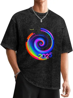 QIVICIMA Mens Washed Vintage Oversized T Shirt Short Sleeve Printed Drop Shoulder Tee Casual Baggy Cotton Tops