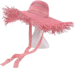 Raffia Beach Hats for Women Wide Brim Sun Hat Ladies Hollow Breathable Hat