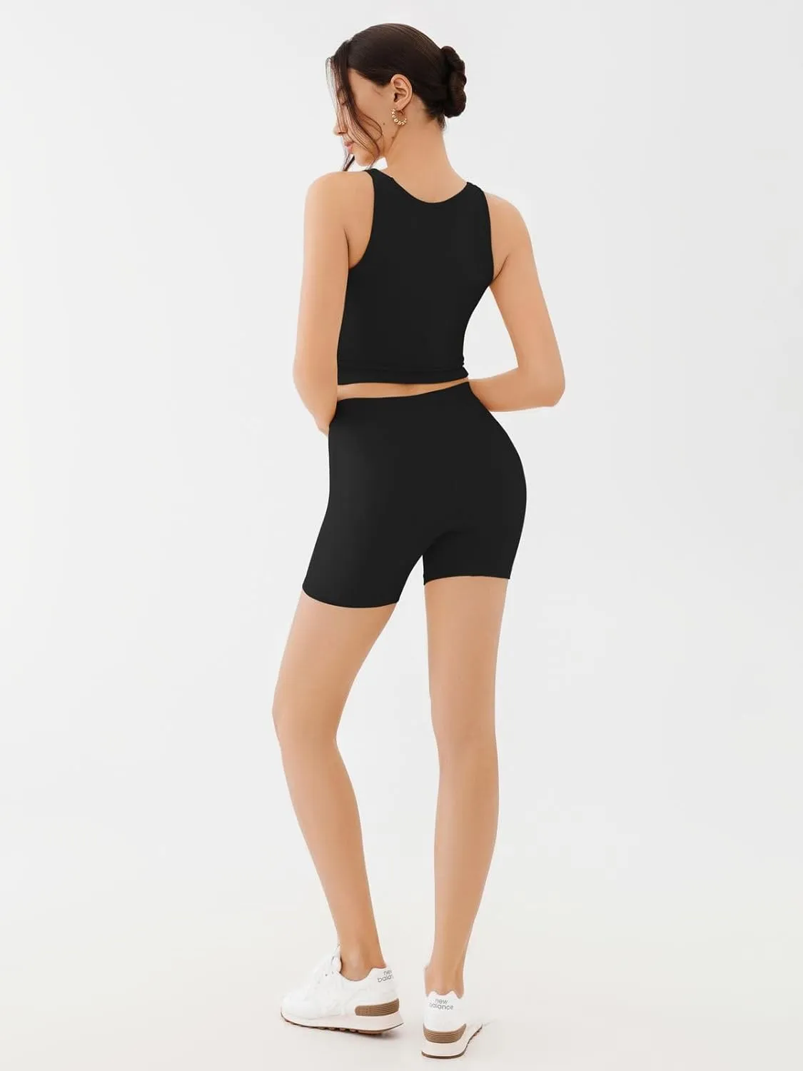 REORIA Matching Workout Sets for Women 2 Pieces Sleeveless Ribbed Crop Tank Mid Waist Shorts Lounge Yoga Outfits Active Wear