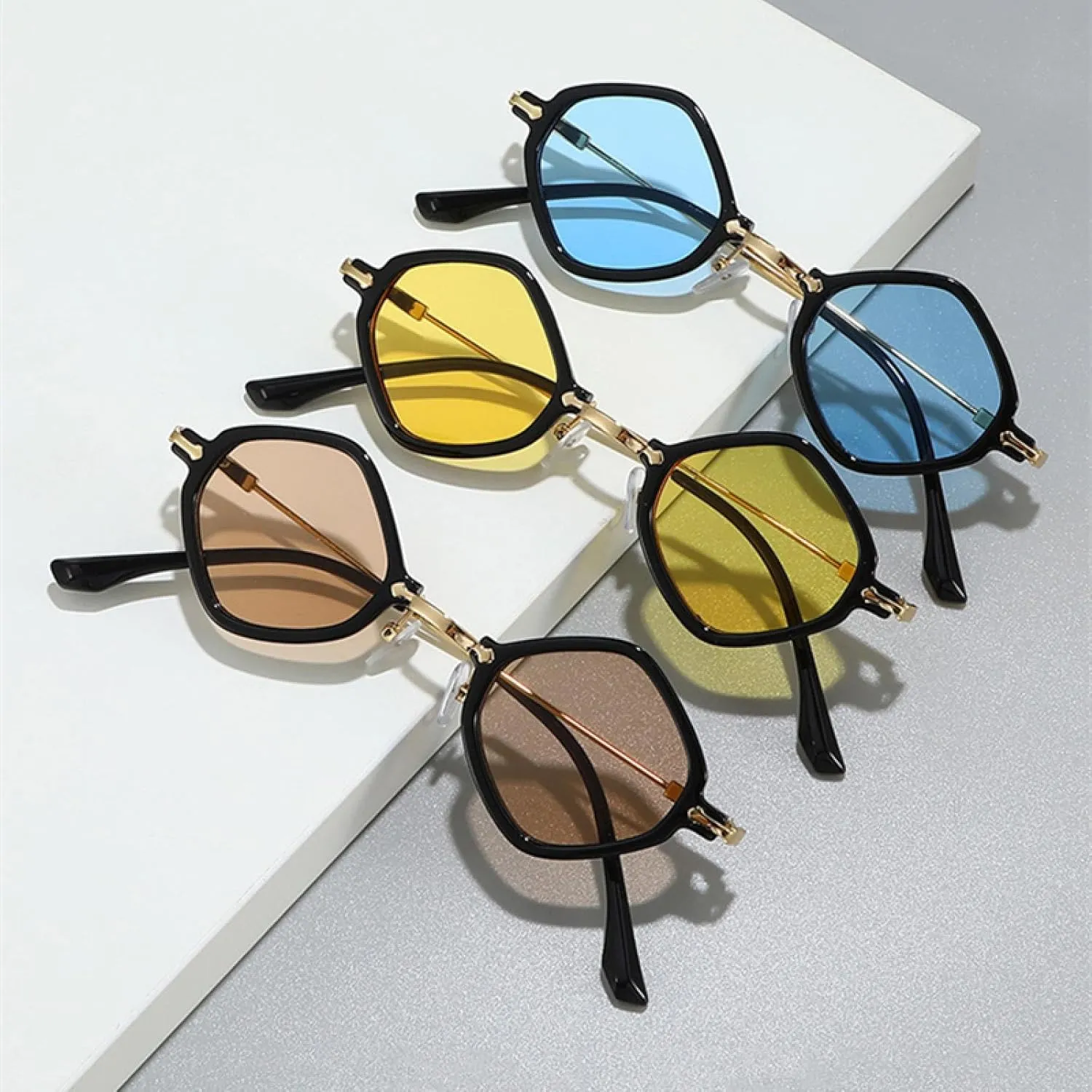 Retro Small Polygon Women Sunglasses Fashion Clear Ocean Gradient Lens Shades Uv400 Men Trending Punk Sun Glasses