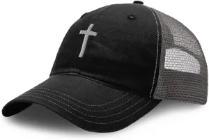 Richardson Trucker Mesh Hat Cross Silver Christ Jesus God Faith Soft Mesh Cap Cotton