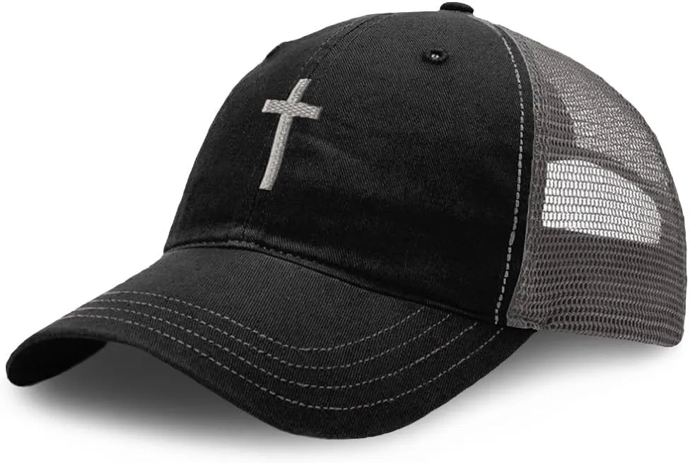 Richardson Trucker Mesh Hat Cross Silver Christ Jesus God Faith Soft Mesh Cap Cotton