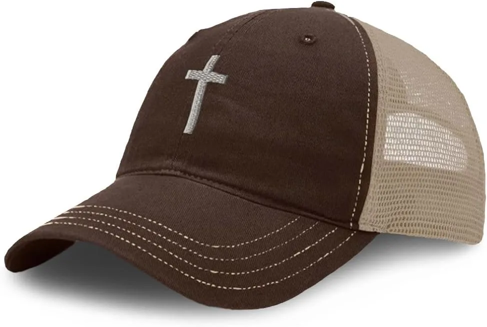 Richardson Trucker Mesh Hat Cross Silver Christ Jesus God Faith Soft Mesh Cap Cotton