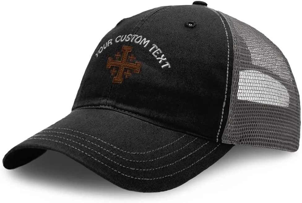 Richardson Trucker Mesh Hat Jerusalem Cross Crusader Christ Jesus Soft Mesh Cap Cotton