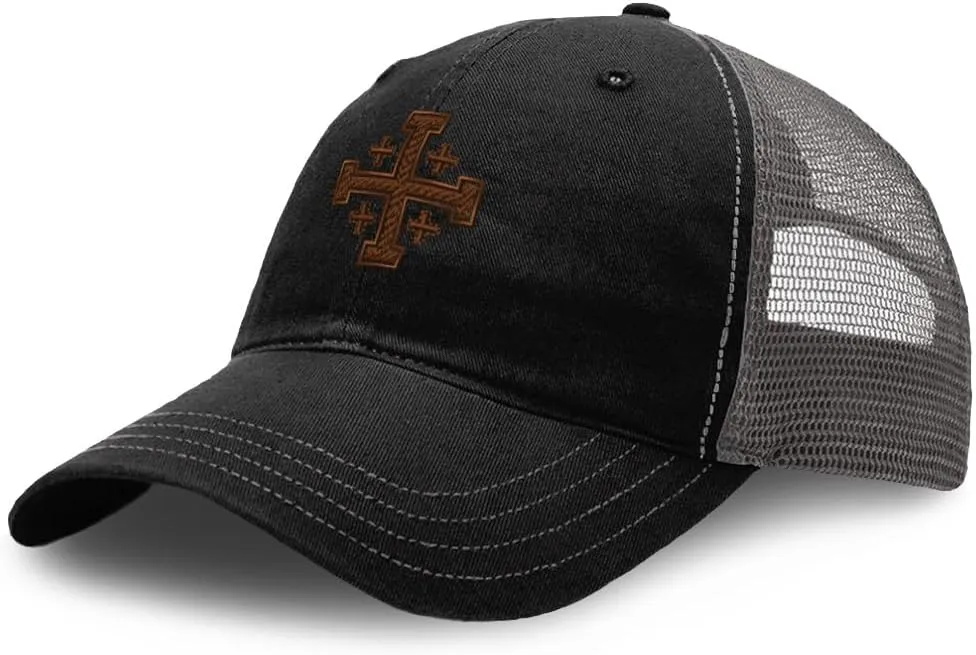 Richardson Trucker Mesh Hat Jerusalem Cross Crusader Christ Jesus Soft Mesh Cap Cotton