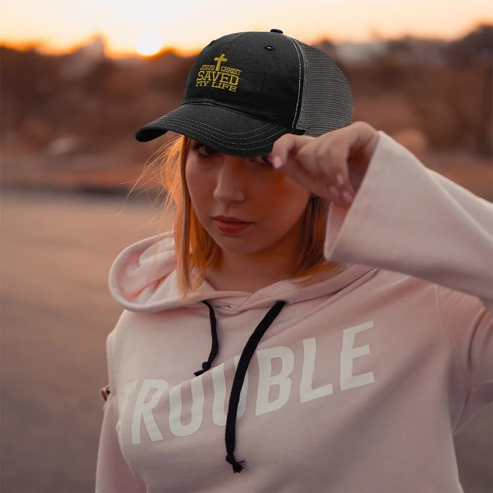 Richardson Trucker Mesh Hat Jesus Christ Saved My Life Christian God Soft Mesh Cap Cotton