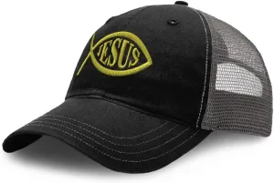 Richardson Trucker Mesh Hat Jesus Fish Christian Christ God Soft Mesh Cap Cotton