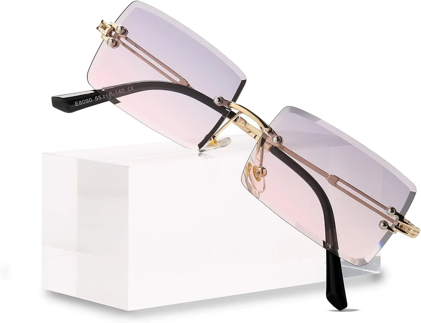 Rimless Rectangle Sunglasses Women Men Trendy Square Y2K Glasses Retro Frameless Eyewear Gradient Lens