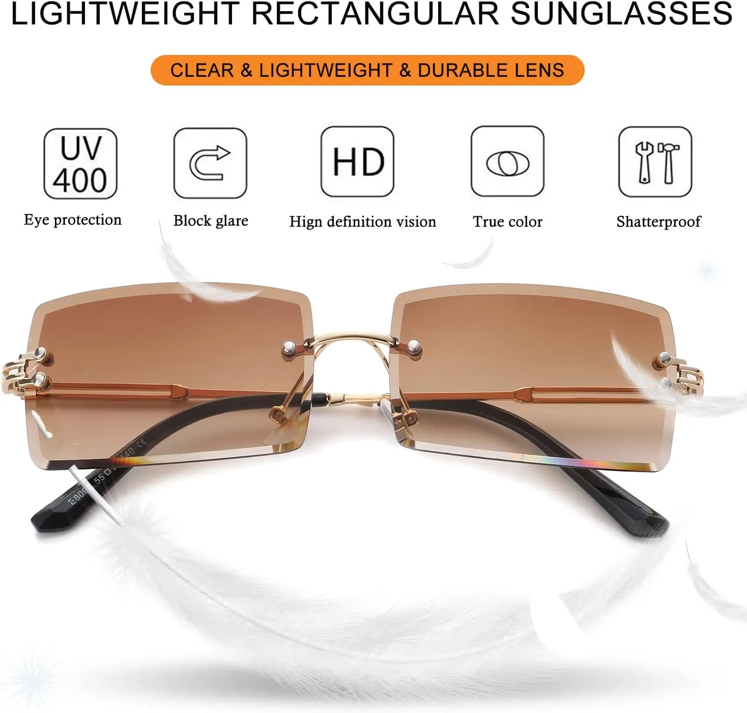 Rimless Rectangle Sunglasses Women Men Trendy Square Y2K Glasses Retro Frameless Eyewear Gradient Lens