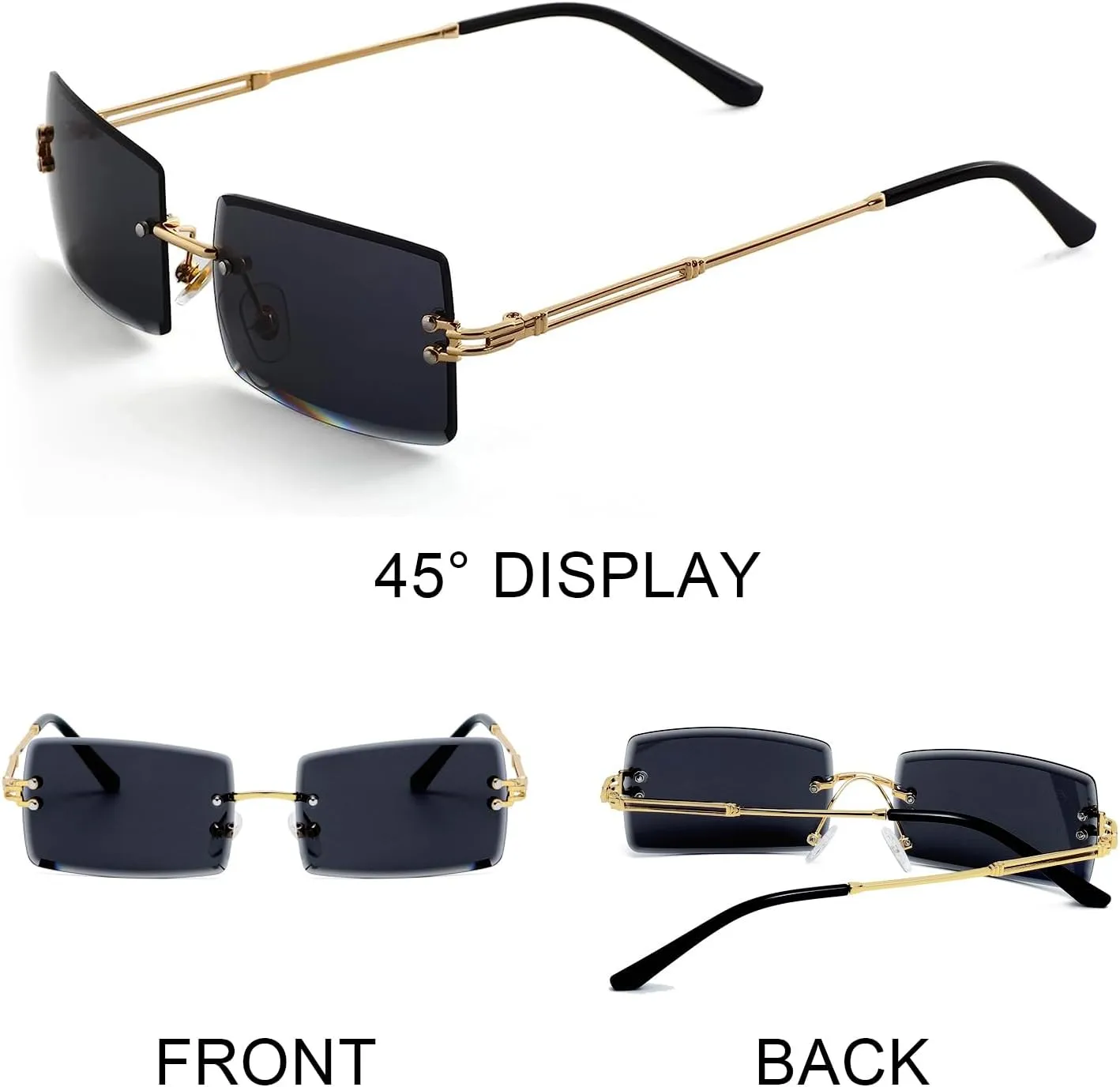 Rimless Rectangle Sunglasses Women Men Trendy Square Y2K Glasses Retro Frameless Eyewear Gradient Lens