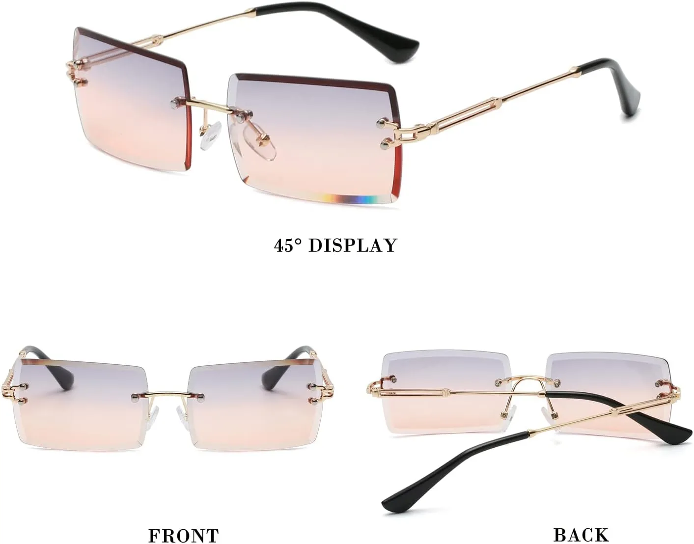 Rimless Rectangle Sunglasses Women Men Trendy Square Y2K Glasses Retro Frameless Eyewear Gradient Lens