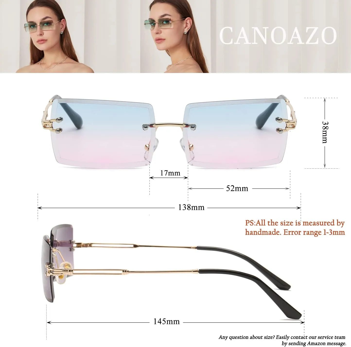 Rimless Rectangle Sunglasses Women Men Trendy Square Y2K Glasses Retro Frameless Eyewear Gradient Lens