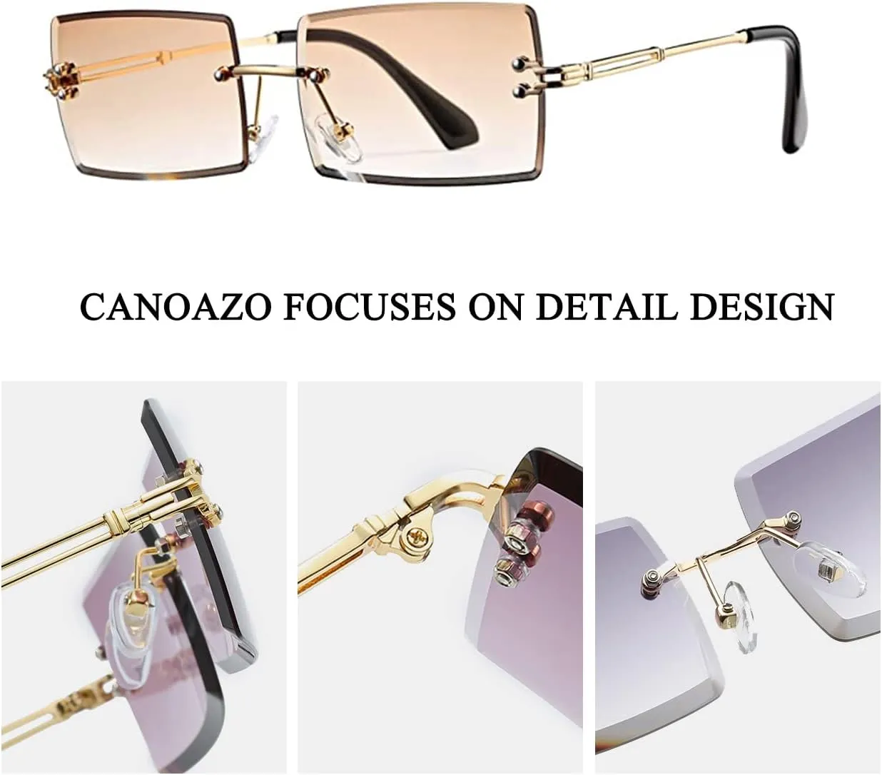 Rimless Rectangle Sunglasses Women Men Trendy Square Y2K Glasses Retro Frameless Eyewear Gradient Lens