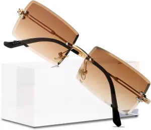 Rimless Rectangle Sunglasses Women Men Trendy Square Y2K Glasses Retro Frameless Eyewear Gradient Lens