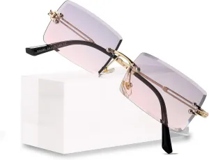 Rimless Rectangle Sunglasses Women Men Trendy Square Y2K Glasses Retro Frameless Eyewear Gradient Lens