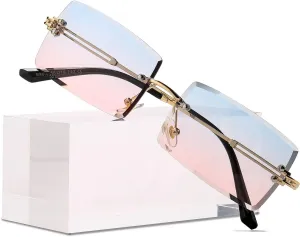 Rimless Rectangle Sunglasses Women Men Trendy Square Y2K Glasses Retro Frameless Eyewear Gradient Lens