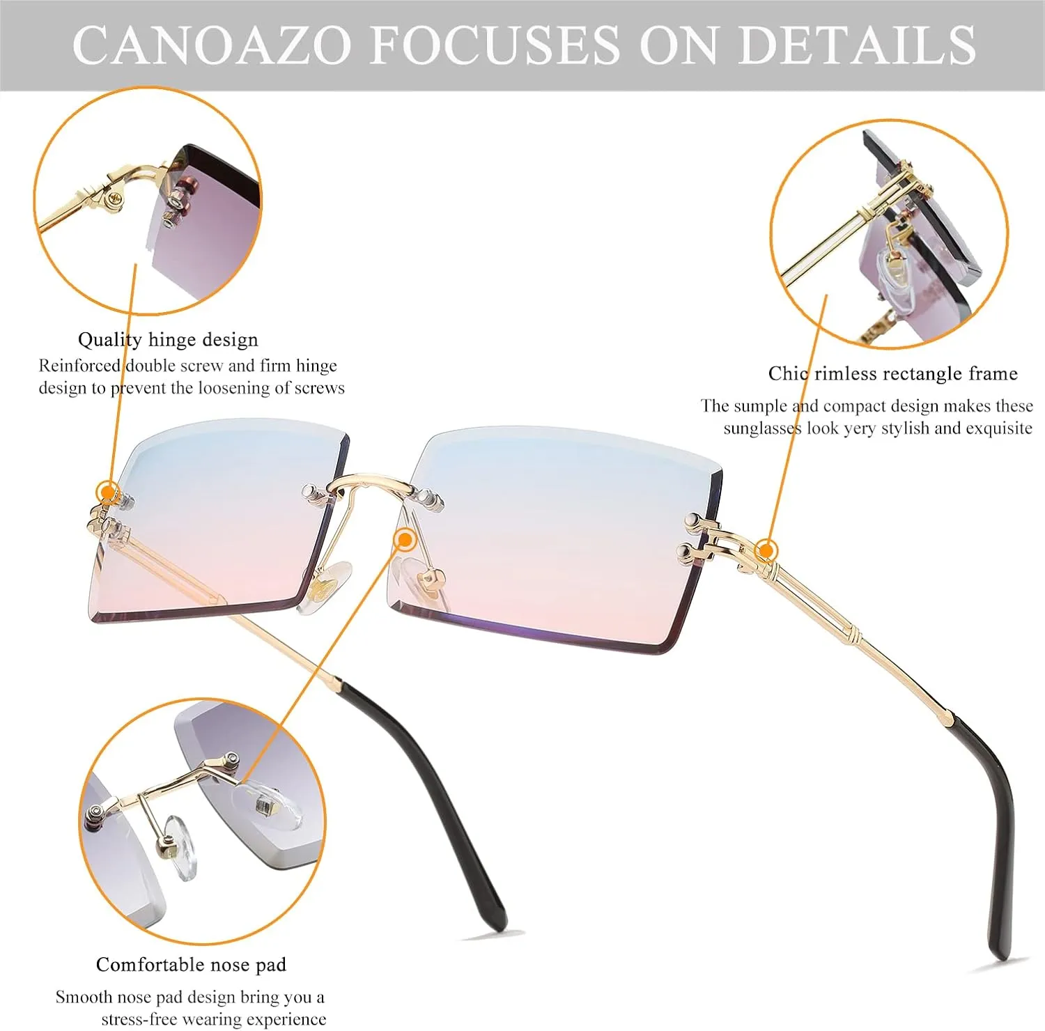 Rimless Rectangle Sunglasses Women Men Trendy Square Y2K Glasses Retro Frameless Eyewear Gradient Lens