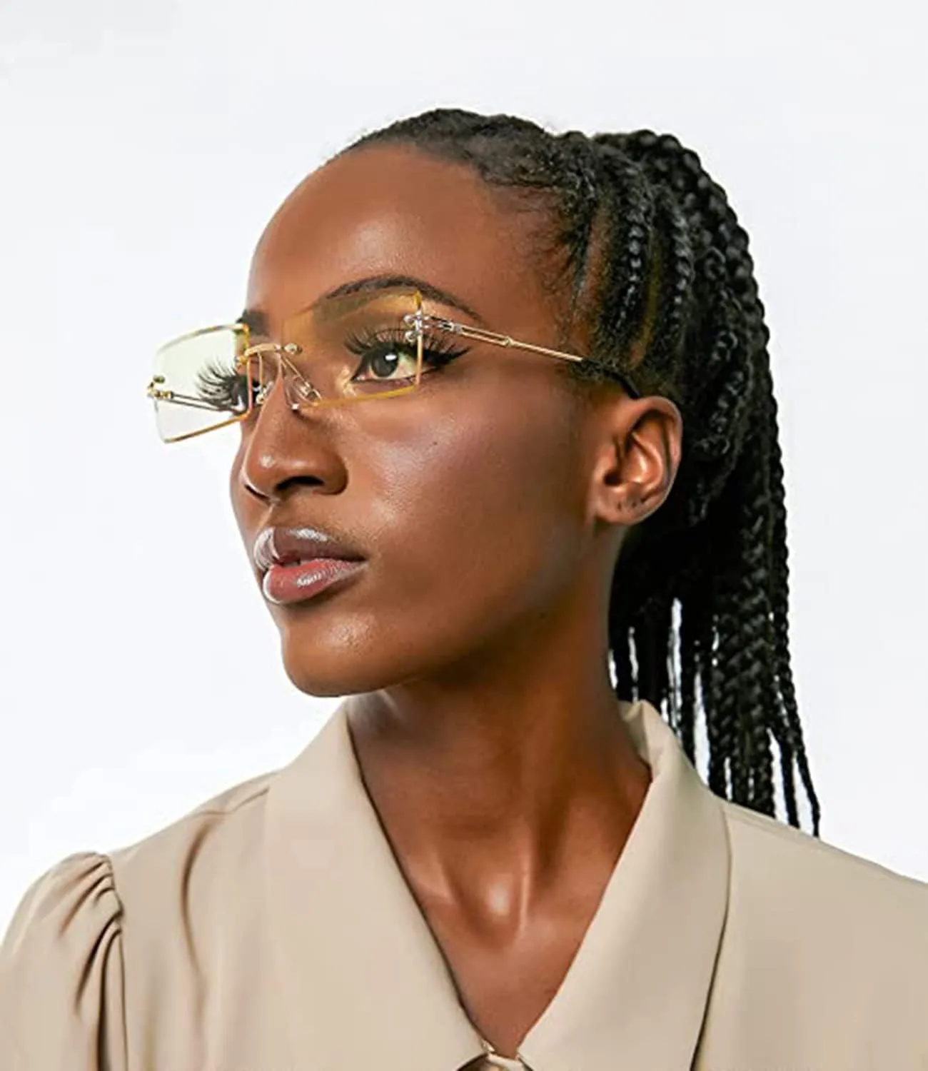 Rimless Rectangle Sunglasses Women Men Trendy Square Y2K Glasses Retro Frameless Eyewear Gradient Lens