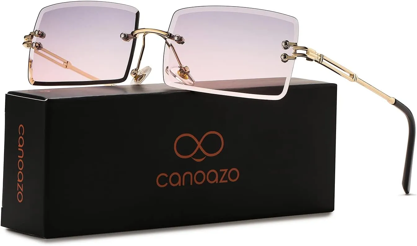 Rimless Rectangle Sunglasses Women Men Trendy Square Y2K Glasses Retro Frameless Eyewear Gradient Lens