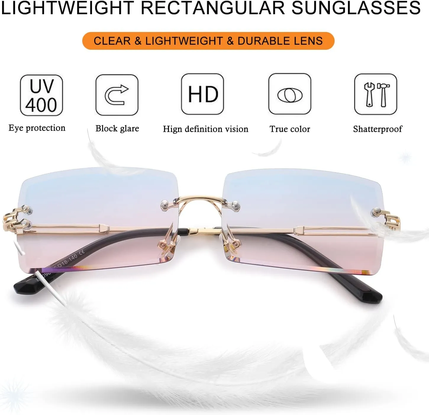 Rimless Rectangle Sunglasses Women Men Trendy Square Y2K Glasses Retro Frameless Eyewear Gradient Lens