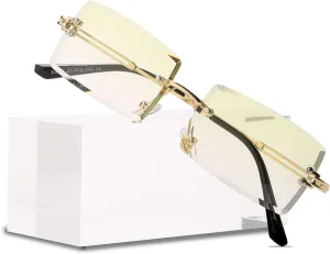 Rimless Rectangle Sunglasses Women Men Trendy Square Y2K Glasses Retro Frameless Eyewear Gradient Lens