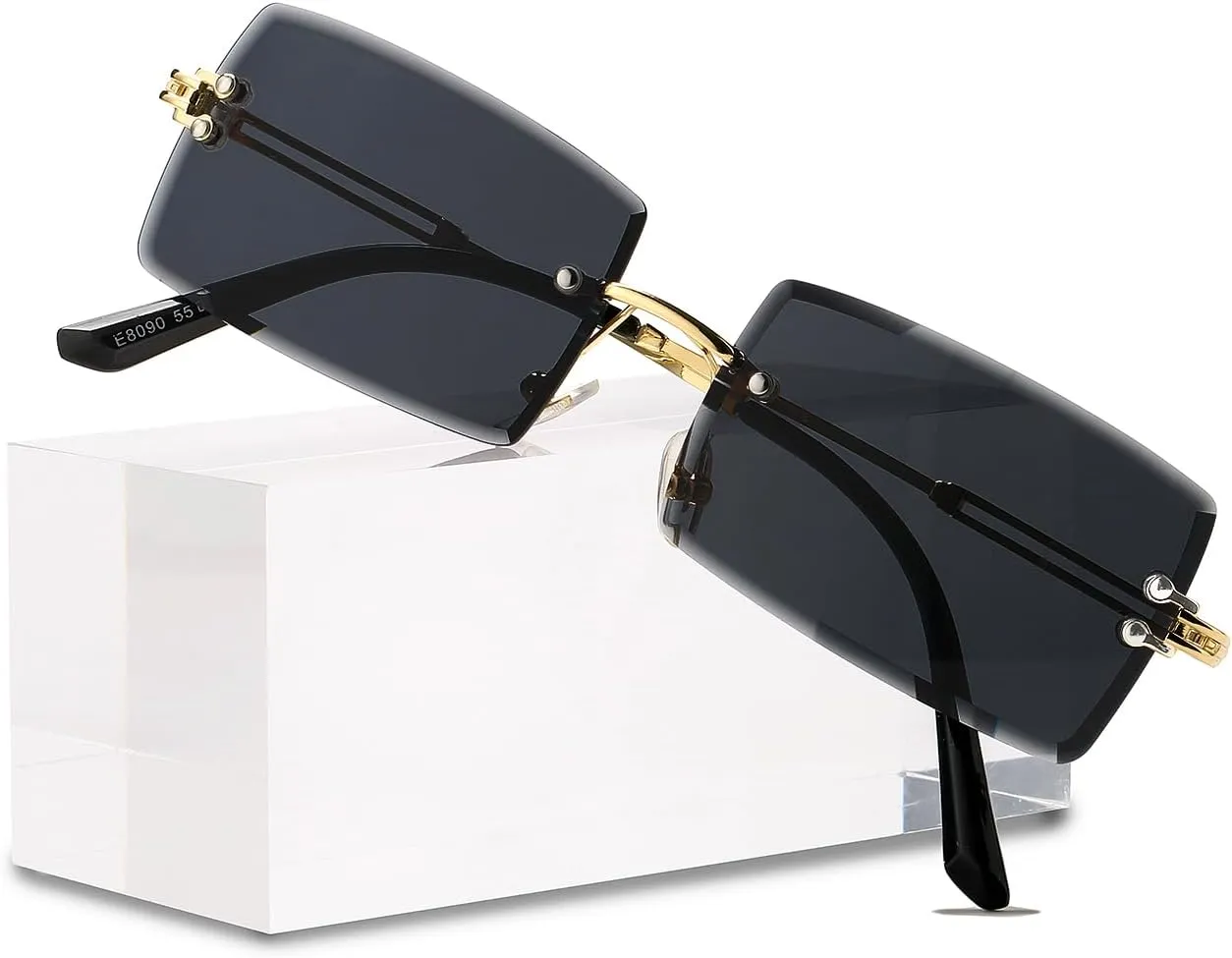 Rimless Rectangle Sunglasses Women Men Trendy Square Y2K Glasses Retro Frameless Eyewear Gradient Lens