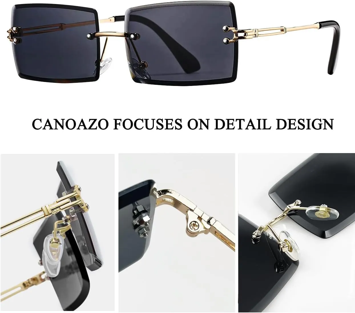 Rimless Rectangle Sunglasses Women Men Trendy Square Y2K Glasses Retro Frameless Eyewear Gradient Lens
