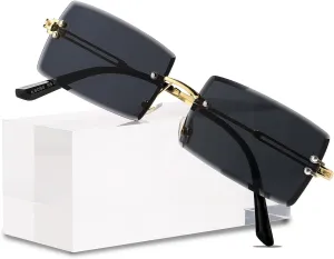Rimless Rectangle Sunglasses Women Men Trendy Square Y2K Glasses Retro Frameless Eyewear Gradient Lens