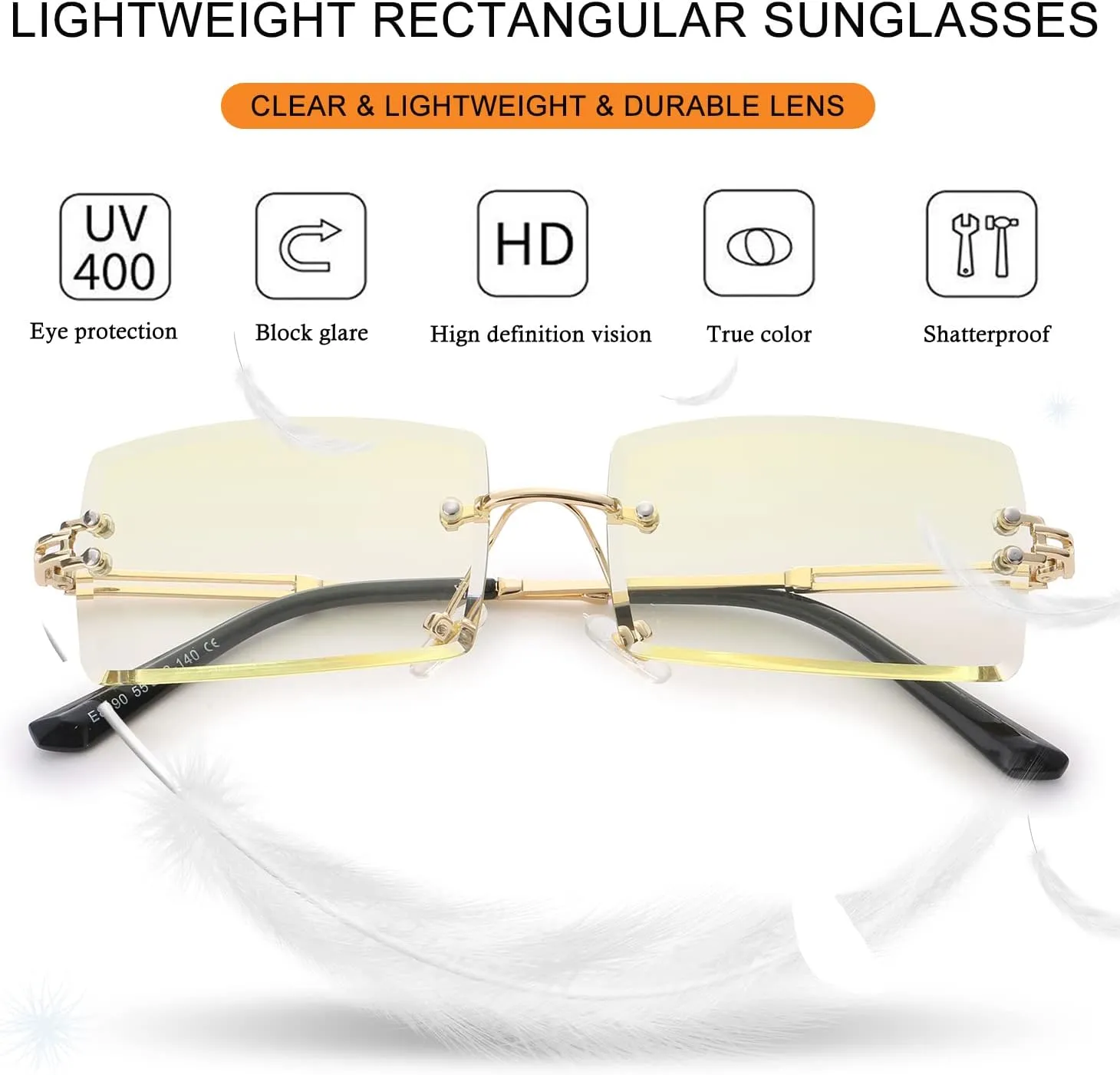 Rimless Rectangle Sunglasses Women Men Trendy Square Y2K Glasses Retro Frameless Eyewear Gradient Lens