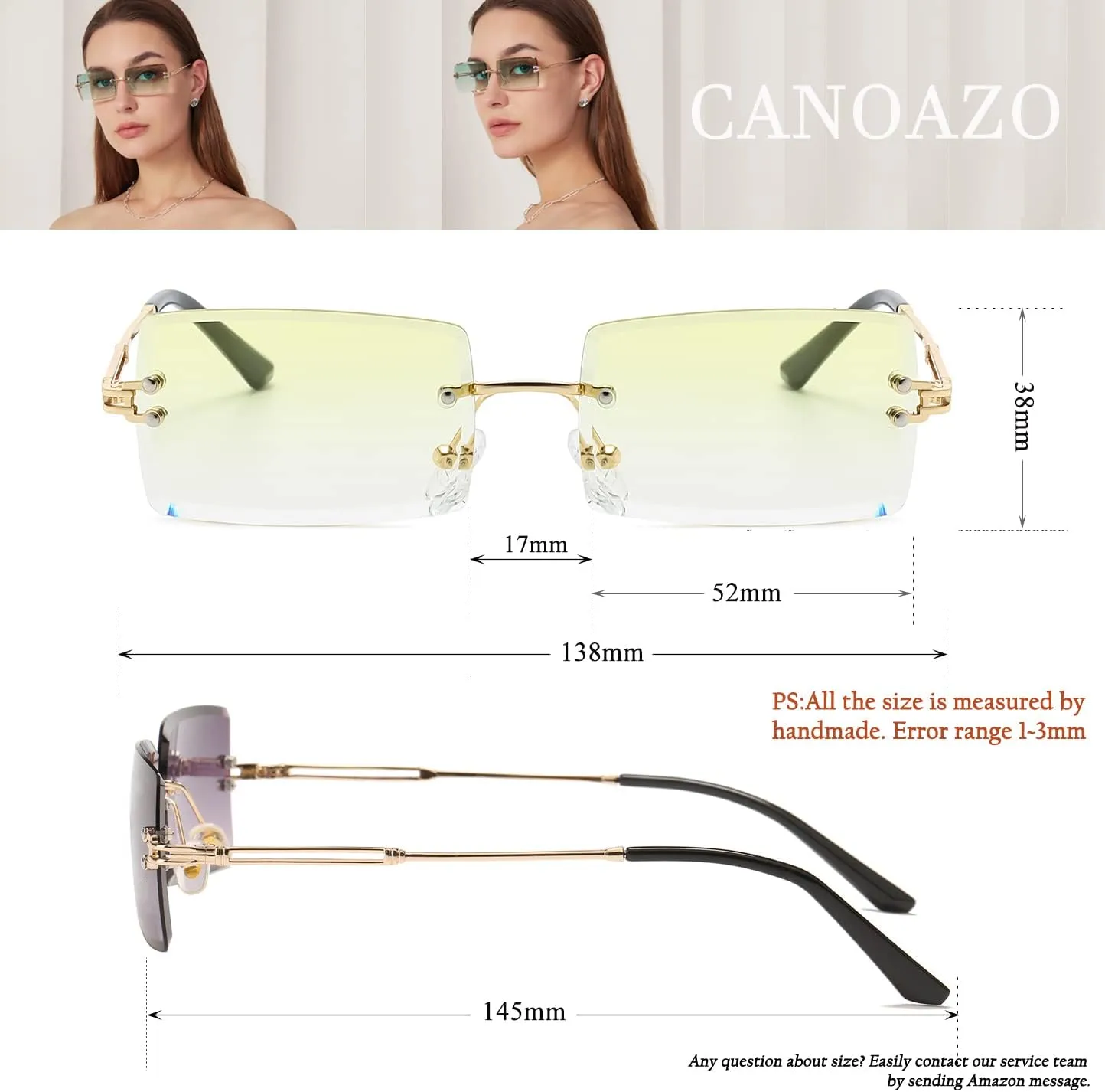 Rimless Rectangle Sunglasses Women Men Trendy Square Y2K Glasses Retro Frameless Eyewear Gradient Lens