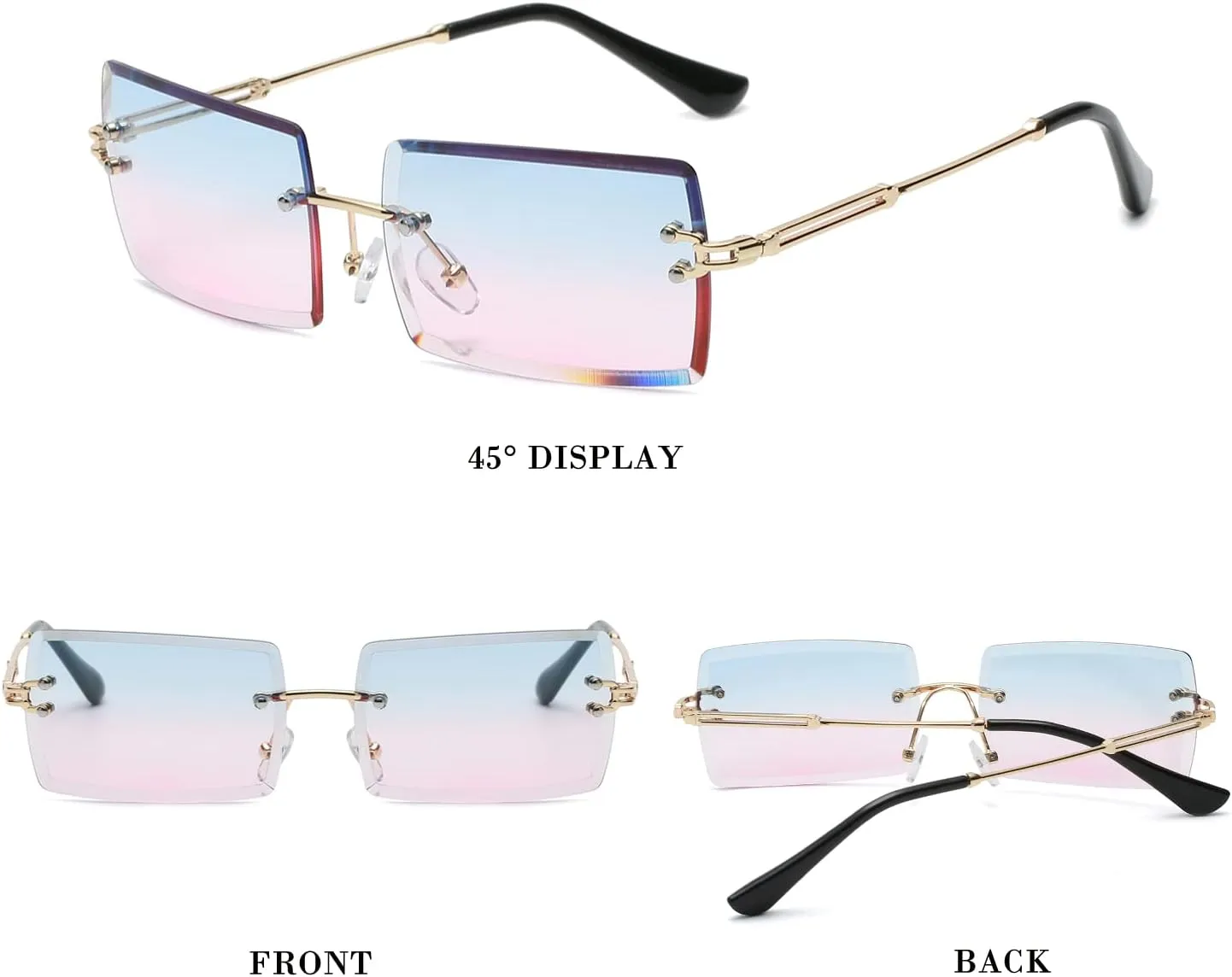 Rimless Rectangle Sunglasses Women Men Trendy Square Y2K Glasses Retro Frameless Eyewear Gradient Lens