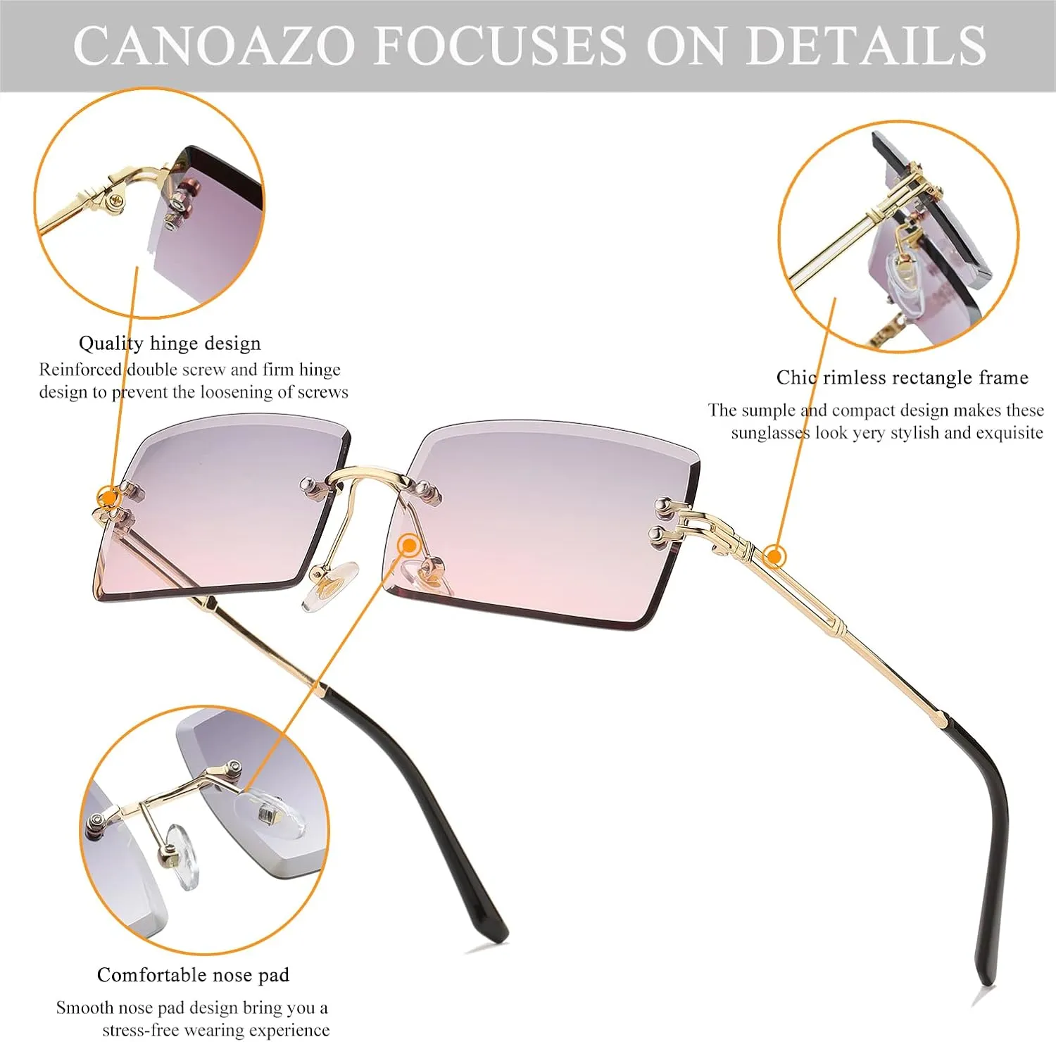 Rimless Rectangle Sunglasses Women Men Trendy Square Y2K Glasses Retro Frameless Eyewear Gradient Lens