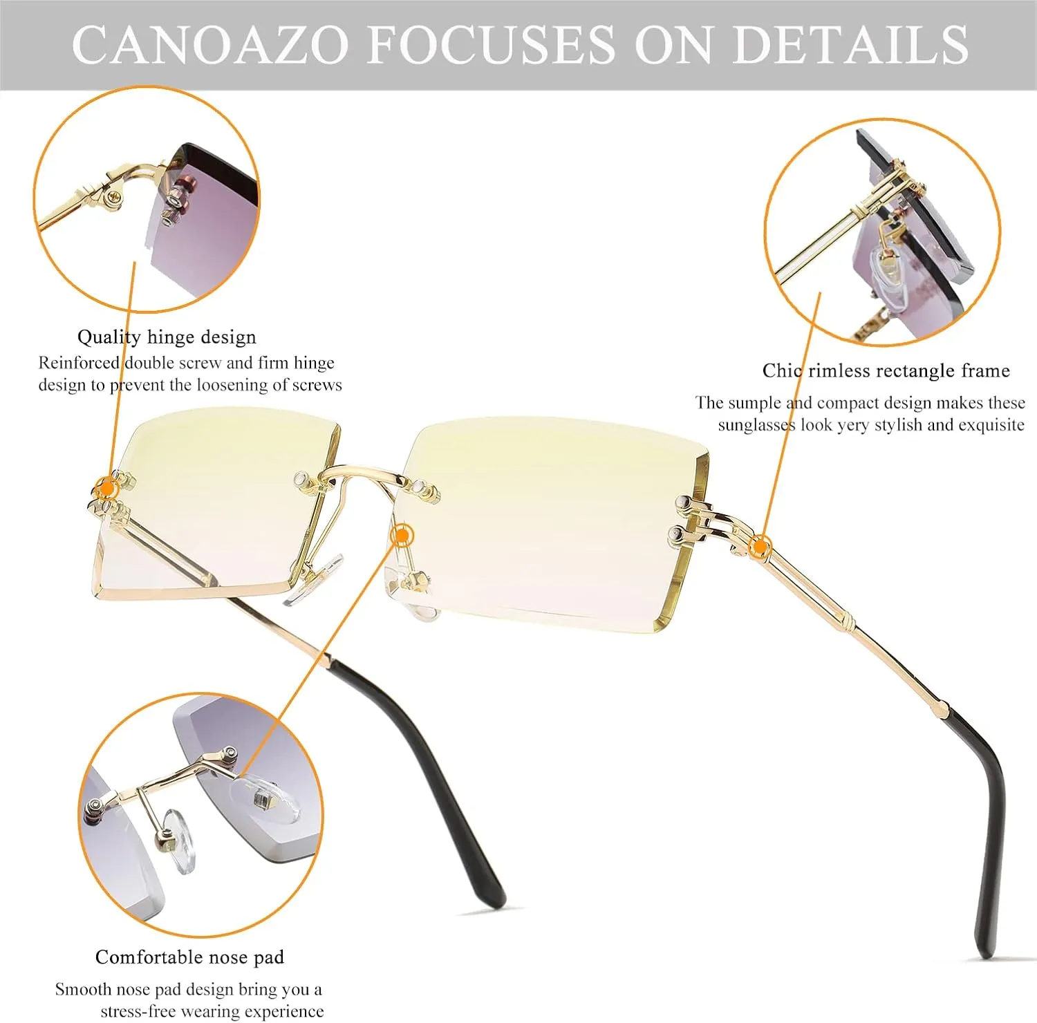 Rimless Rectangle Sunglasses Women Men Trendy Square Y2K Glasses Retro Frameless Eyewear Gradient Lens
