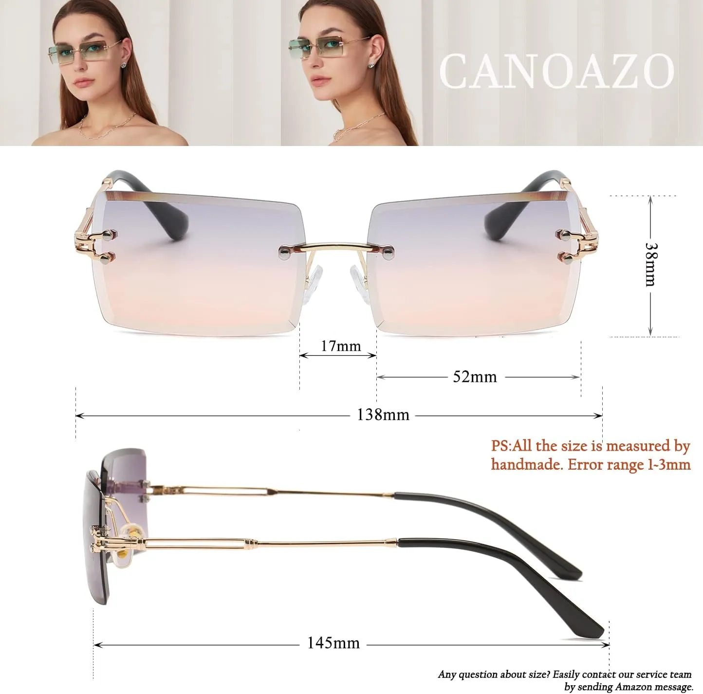 Rimless Rectangle Sunglasses Women Men Trendy Square Y2K Glasses Retro Frameless Eyewear Gradient Lens