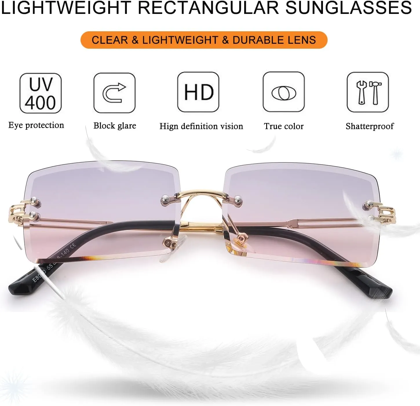 Rimless Rectangle Sunglasses Women Men Trendy Square Y2K Glasses Retro Frameless Eyewear Gradient Lens
