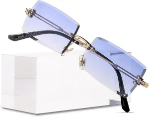 Rimless Rectangle Sunglasses Women Men Trendy Square Y2K Glasses Retro Frameless Eyewear Gradient Lens(Clear Blue)