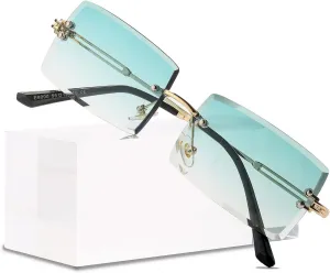Rimless Rectangle Sunglasses Women Men Trendy Square Y2K Glasses Retro Frameless Eyewear Gradient Lens(Clear Green)