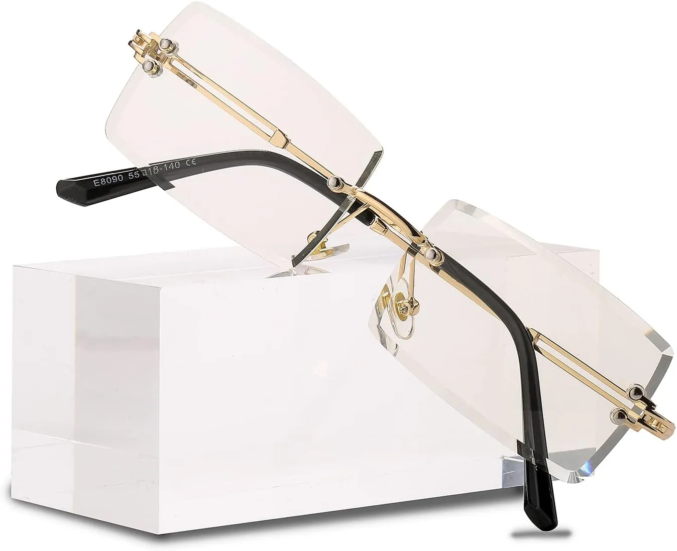 Rimless Rectangle Sunglasses Women Men Trendy Square Y2K Glasses Retro Frameless Eyewear Gradient Lens(Clear)