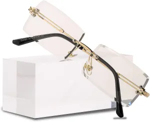 Rimless Rectangle Sunglasses Women Men Trendy Square Y2K Glasses Retro Frameless Eyewear Gradient Lens(Clear)