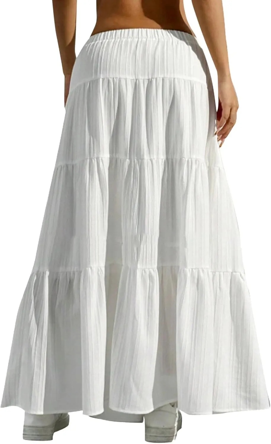 Ruffle Maxi Skirts for Women 2025 Summer Cotton Linen Elastic High Waisted Swing A-Line Skirt