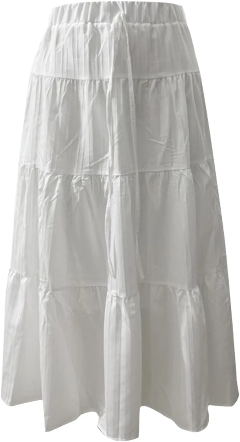 Ruffle Maxi Skirts for Women 2025 Summer Cotton Linen Elastic High Waisted Swing A-Line Skirt