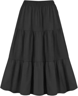 Ruffle Skirts for Women Boho Flared Skirts Summer Beach Skirts Casual Pleated Skirts Elastic Waist Flowy Maxi Skirts